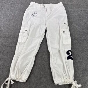 Lauren Jeans Company Pants Womens 6 White Cargo Drawstring Nautical 2 Patch